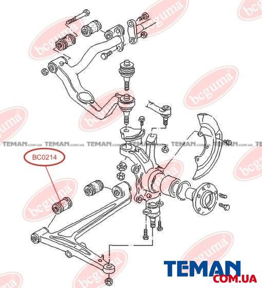  Купити Сайлентблок переднього важеля (нижній/передній) T4 91-96BCGUMA BC0214   