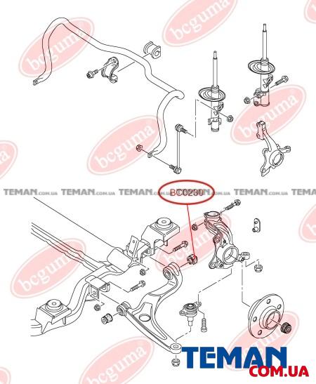  Купить Сайлентблок  переднего нижнего рычага задний VW TRANSPORTER V, MULTIVAN V(60х14.2х64) (BC0230) BCGUMABCGUMA BC0230   