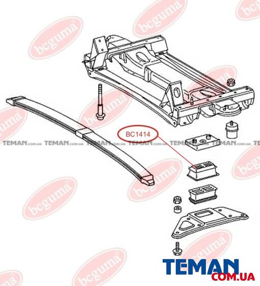  Купить Подушка передней рессоры SPRINTER верхняя (под металл 2 листа)BCGUMA BC1414   