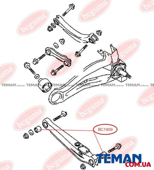  Купить Сайлентблок заднього поперечного важеля MITSUBISHI LANCER 9, CARISMA, COLT (40х12х50) (BC1909) BCGUMABCGUMA BC1909   