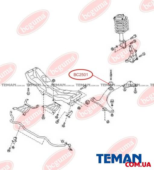  Купити Сайлентблок переднього ричага, задній Subaru Tribeca 05- 19х60BCGUMA BC2501   