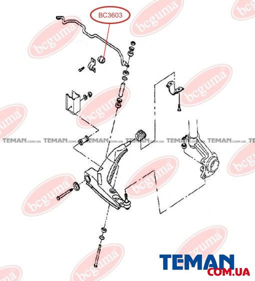  Купити Втулка переднього стабілізатора Lanos 95-,d-24х39 (підсилена)BCGUMA BC3603   