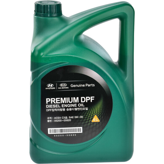  Купить Моторное масло Hyundai Premium DPF 5W-30 синтетическое, 6 л HYUNDAI KIA 0520000620   
